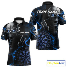 Load image into Gallery viewer, Personalized Skull Darts Polo &amp; Quarter Zip For Men Custom Fire Darts League Team Jersey |Blue TDM4719