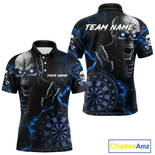 Personalized Skull Darts Polo & Quarter Zip For Men Custom Fire Darts League Team Jersey |Blue TDM4719