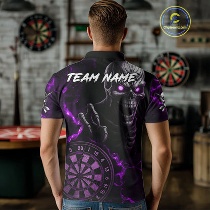 Personalized Skull Darts Polo & Quarter Zip For Men Custom Fire Darts League Team Jersey |Purple TDM4720
