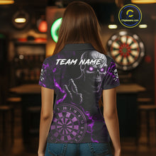 Load image into Gallery viewer, Personalized Skull Darts Polo &amp; Quarter Zip For Women Custom Fire Darts League Team Jersey |Purple TDM4720