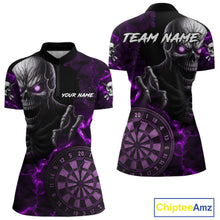 Load image into Gallery viewer, Personalized Skull Darts Polo &amp; Quarter Zip For Women Custom Fire Darts League Team Jersey |Purple TDM4720