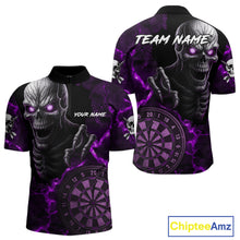 Load image into Gallery viewer, Personalized Skull Darts Polo &amp; Quarter Zip For Men Custom Fire Darts League Team Jersey |Purple TDM4720