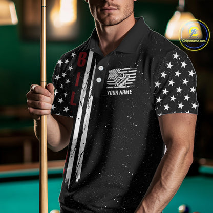 Grunge USA Flag Billiard Jerseys For Men Custom Patriotic Billiard Polo & Quarter Zip Team Shirt TDM4130