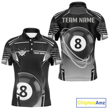 Load image into Gallery viewer, Black And Grey 8 Ball Pool Lights Billiard Polo &amp; 1/4 Zip For Men Custom 3D Billiard Team Jerseys TDM4132
