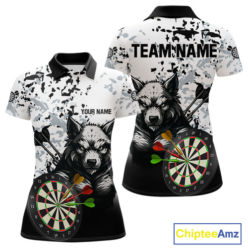 Personalized Grunge White Black Funny Wolf Darts Shirt For Women Custom Team Darts Jersey Outfit TDM4494