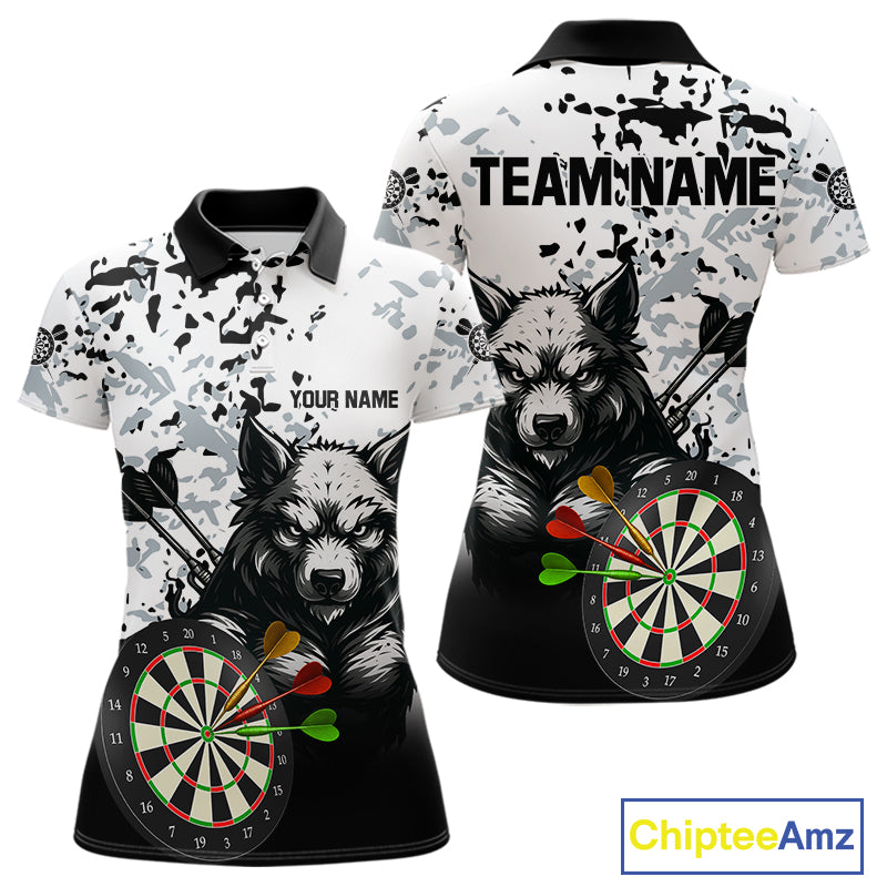 Personalized Grunge White Black Funny Wolf Darts Shirt For Women Custom Team Darts Jersey Outfit TDM4494