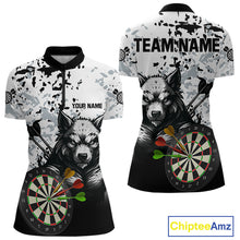 Load image into Gallery viewer, Personalized Grunge White Black Funny Wolf Darts Shirt For Women Custom Team Darts Jersey Outfit TDM4494