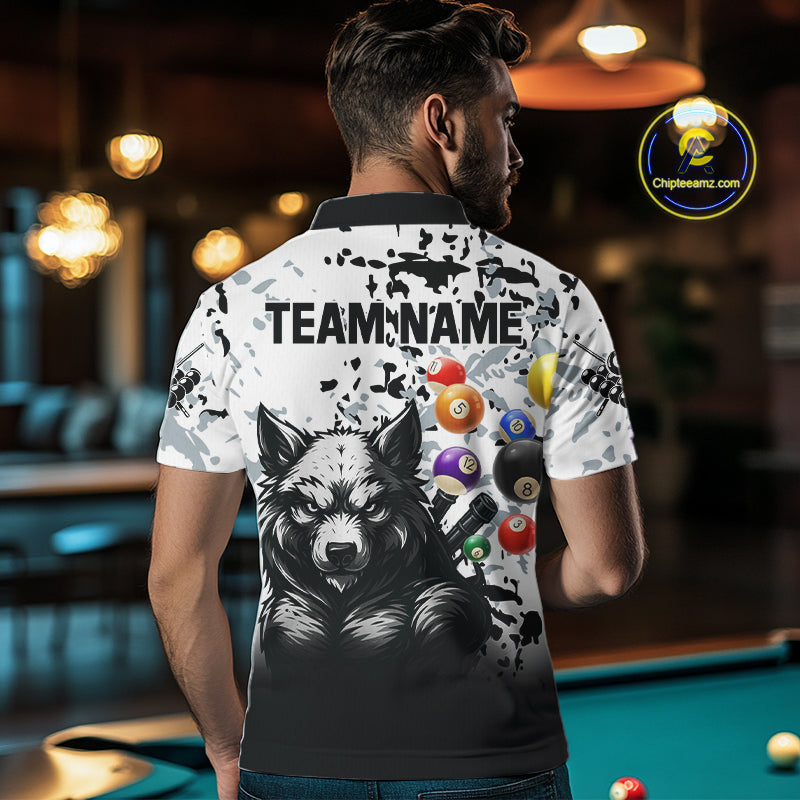 Personalized Grunge White Black Funny Wolf Billiard Shirt For Men Custom Pool Balls Team Jersey TDM4495