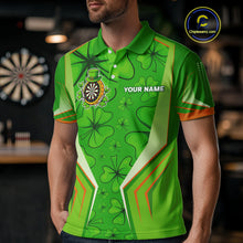 Load image into Gallery viewer, Green Luckiest Shamrock Men&#39;s Darts Shirt Custom St Patrick Day Darts Jersey Team Polo &amp; 1/4 Zip TDM4745