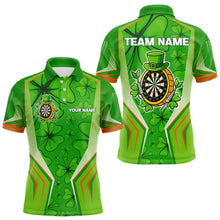 Load image into Gallery viewer, Green Luckiest Shamrock Men&#39;s Darts Shirt Custom St Patrick Day Darts Jersey Team Polo &amp; 1/4 Zip TDM4745