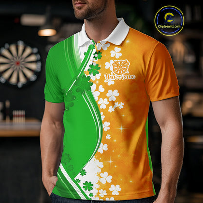 Green And Orange Glowing Shamrock Luckiest Dart Shirts For Men Custom St Patrick Day Darts Jersey TDM4750