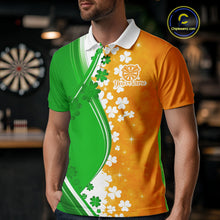 Load image into Gallery viewer, Green And Orange Glowing Shamrock Luckiest Dart Shirts For Men Custom St Patrick Day Darts Jersey TDM4750