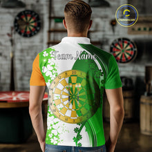 Load image into Gallery viewer, Green And Orange Glowing Shamrock Luckiest Dart Shirts For Men Custom St Patrick Day Darts Jersey TDM4750