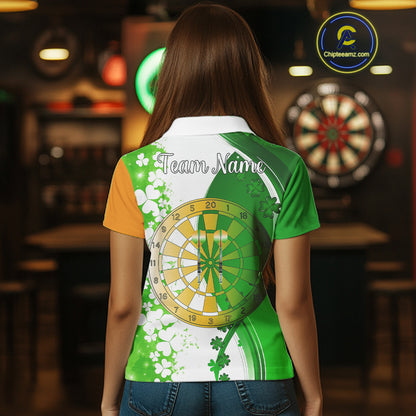 Green And Orange Glowing Shamrock Luckiest Dart Shirts For Women Custom St Patrick Day Darts Jersey TDM4750