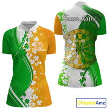 Load image into Gallery viewer, Green And Orange Glowing Shamrock Luckiest Dart Shirts For Women Custom St Patrick Day Darts Jersey TDM4750