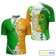 Load image into Gallery viewer, Green And Orange Glowing Shamrock Luckiest Dart Shirts For Men Custom St Patrick Day Darts Jersey TDM4750