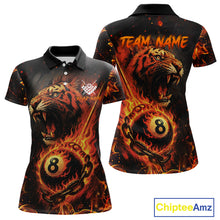 Load image into Gallery viewer, Personalized 8 Ball Chain Flame Tiger Billiard Shirt For Women, Pool Team Jerseys Polo &amp; 1/4 Zip TDM4395