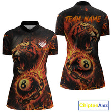 Load image into Gallery viewer, Personalized 8 Ball Chain Flame Tiger Billiard Shirt For Women, Pool Team Jerseys Polo &amp; 1/4 Zip TDM4395