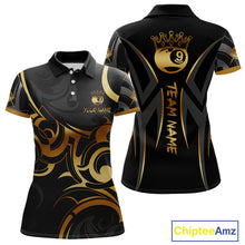 Load image into Gallery viewer, Black And Gold 9 Ball Crown Tribal Billiard Shirt For Women Custom Pool Team Jersey Polo &amp; 1/4 Zip TDM4418