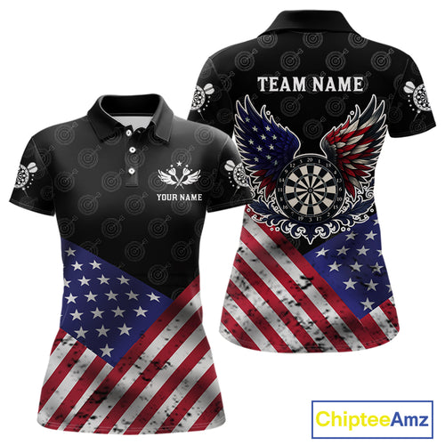 Personalized American Flag Dartboard Wings Darts Shirt For Women, Patriotic Darts Team Jerseys TDM4434