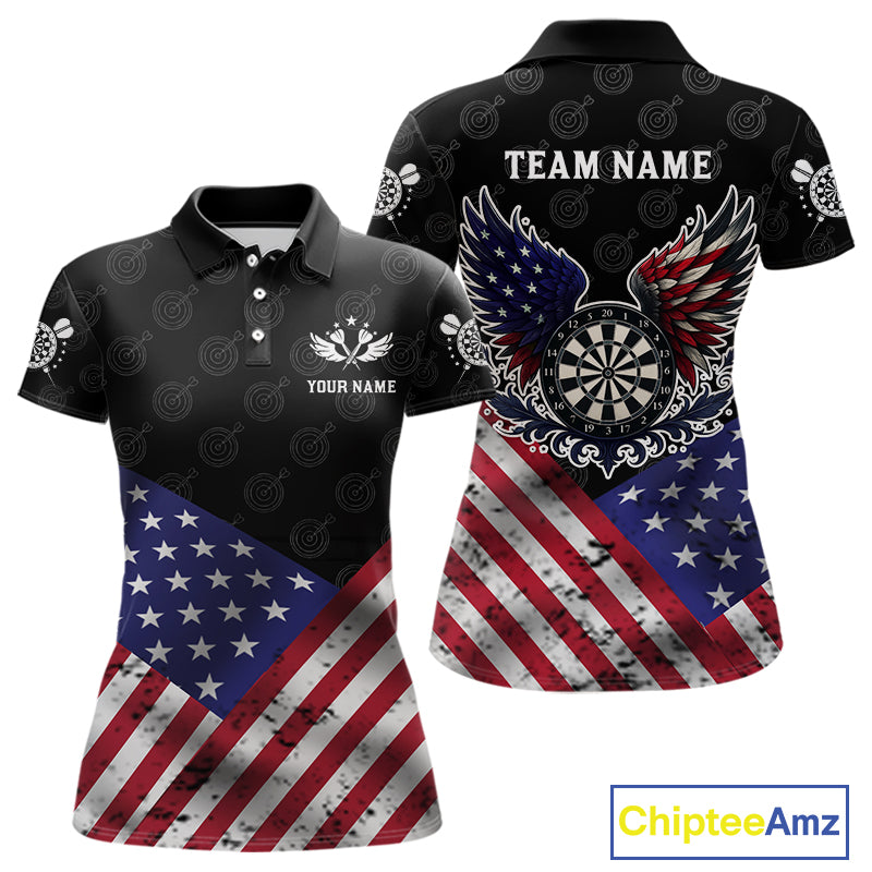 Personalized American Flag Dartboard Wings Darts Shirt For Women, Patriotic Darts Team Jerseys TDM4434