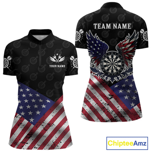 Personalized American Flag Dartboard Wings Darts Shirt For Women, Patriotic Darts Team Jerseys TDM4434