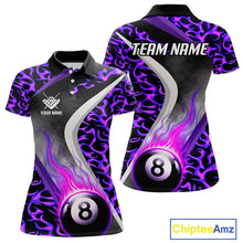 Load image into Gallery viewer, Personalized Flame Purple 8 Ball Pool Billiard Shirt For Women Custom Billiard Team Jerseys TDM4472