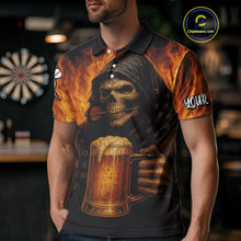 Load image into Gallery viewer, Personalized Funny Grim Reaper &amp; Beer Fire Darts Shirt For Men, Dart Jersey Team Polo &amp; 1/4 Zip TDM4486