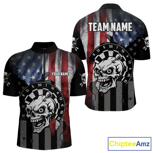 Personalized Funny Skull American Flag Dart Shirt For Men Custom Patriotic Darts Team Jerseys TDM4172