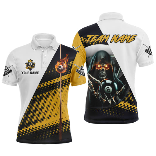 Personalized Grim Reaper 8 Ball Pool Billiard Shirts For Men,  Billiard Jerseys |Yellow TDM2994