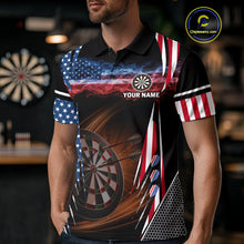 Load image into Gallery viewer, Personalized American Flag Dartboard Fire Flame Darts Shirt For Men, Patriotic Darts League Jersey TDM4796