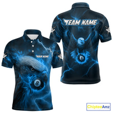 Load image into Gallery viewer, Personalized Eagle Thunder Lightning Blue Billiard Shirt For Men Custom 8 Ball Pool Team Jerseys TDM4381