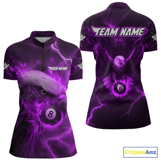 Personalized Eagle Thunder Lightning Purple Billiard Shirt For Women Custom 8 Ball Pool Team Jersey TDM4382