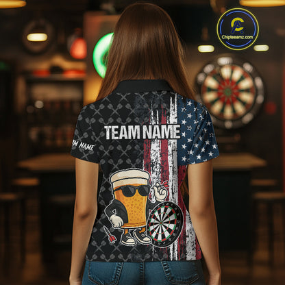 Vintage Grunge American Flag Funny Beer Darts Shirt For Women Custom Patriotic Darts Team Jerseys TDM4616