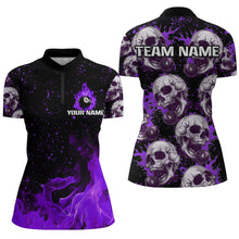 Load image into Gallery viewer, Custom Purple Billiard Skull Fire 8 Ball Women Polo &amp; Quarter-Zip Shirts, Grunge Pool Team Jerseys TDM2829