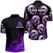 Load image into Gallery viewer, Custom Purple Billiard Skull Fire 8 Ball Men Polo &amp; Quarter-Zip Shirts, Grunge Pool Team Jerseys TDM2829