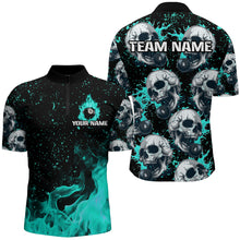 Load image into Gallery viewer, Custom Turquoise Billiard Skull Fire 8 Ball Men Polo &amp; Quarter-Zip Shirts, Grunge Pool Team Jerseys TDM2830