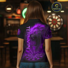 Load image into Gallery viewer, Personalized Fire Flame Lion Darts Shirt For Women Custom Purple Darts League Jersey Polo &amp; 1/4 Zip TDM4679