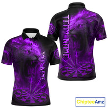 Load image into Gallery viewer, Personalized Fire Flame Lion Darts Shirt For Men Custom Purple Darts League Jersey Polo &amp; 1/4 Zip TDM4679