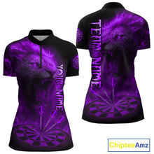Load image into Gallery viewer, Personalized Fire Flame Lion Darts Shirt For Women Custom Purple Darts League Jersey Polo &amp; 1/4 Zip TDM4679