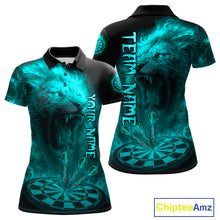 Load image into Gallery viewer, Personalized Turquoise Fire Flame Lion Darts Shirt For Women, Dart League Jersey Polo &amp; 1/4 Zip TDM4680