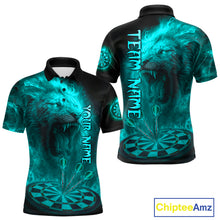 Load image into Gallery viewer, Personalized Turquoise Fire Flame Lion Darts Shirt For Men, Dart League Jersey Polo &amp; 1/4 Zip TDM4680