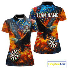 Load image into Gallery viewer, Personalized Orange Flaming US Flag Eagle Darts Shirt For Women, Patriotic Darts Team Jerseys TDM4438