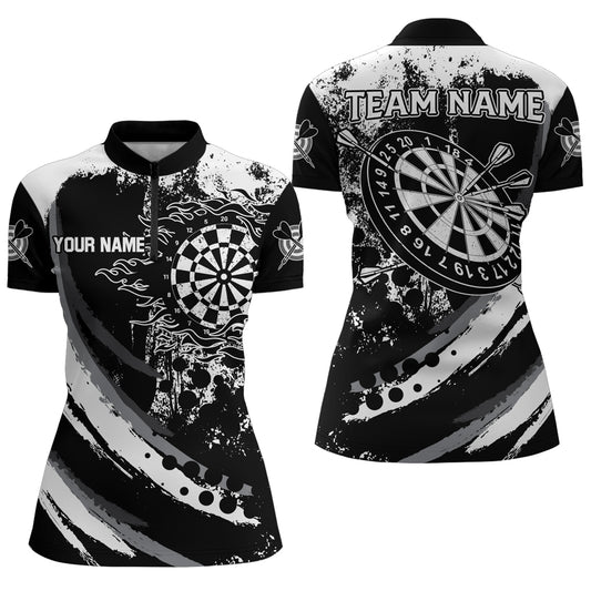 Custom Grunge Black Darts Flame Women Polo & Quarter-Zip Shirts, Retro Darts Shirts Team Jerseys TDM1730