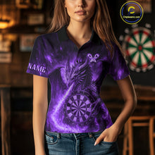 Load image into Gallery viewer, Purple Flaming Dragon Darts Jersey For Women Custom Polo &amp; Quarter Zip Darts League Team Shirt TDM4556