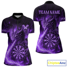 Load image into Gallery viewer, Purple Flaming Dragon Darts Jersey For Women Custom Polo &amp; Quarter Zip Darts League Team Shirt TDM4556
