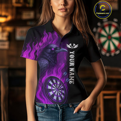 Black And Purple Flame Raven Darts Shirt For Women Custom Halloween Darts Team Jersey Outfit TDM4577