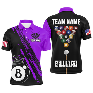 Personalized 8 Ball Pool Crown Billiard Jerseys Polo & 1/4 Zip For Men, Billiard Team Shirts| Purple TDM2991