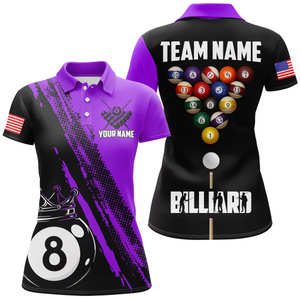 Personalized 8 Ball Pool Crown Billiard Jersey Polo & 1/4 Zip For Women, Billiard Team Shirts| Purple TDM2991