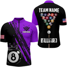 Load image into Gallery viewer, Personalized 8 Ball Pool Crown Billiard Jerseys Polo &amp; 1/4 Zip For Men, Billiard Team Shirts| Purple TDM2991